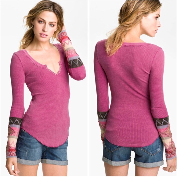 Free People Tops - Free People Embroidered Cuff Thermal sz S ::K24